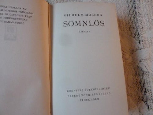 SÖMNLÖS, V. MOBERG, 1953, BÖCKER