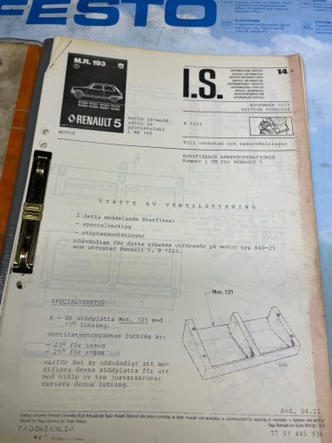 VERKSTADS-HANDBOK M.R. 160 RENAULT 5 R 1220 R 1222