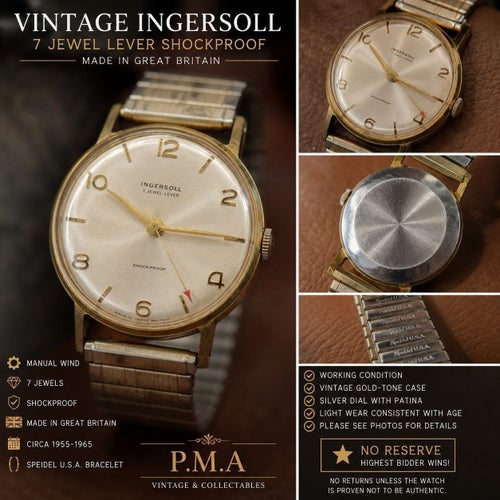 Vintage Ingersoll 7 juveler spak stöttålig klocka