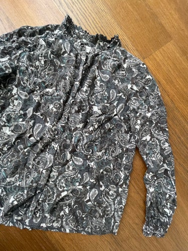 Rosemunde Copenhagen flerfärgad blus grå/blå/brun stl. 40