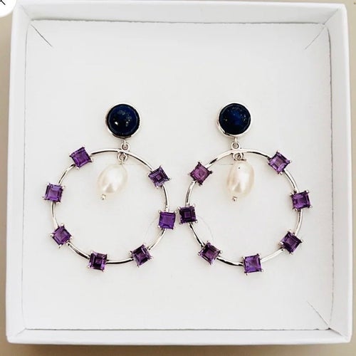 Örhängen Lapis Lazuli Ametist och Pärla Sterling Silver 925