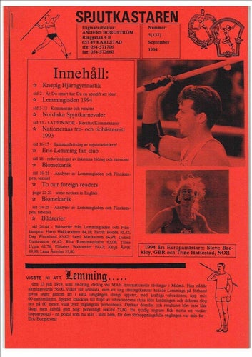 Spjutkastaren 1994 Nr 5 (Nr 137 sedan starten) - Anders Borgström
