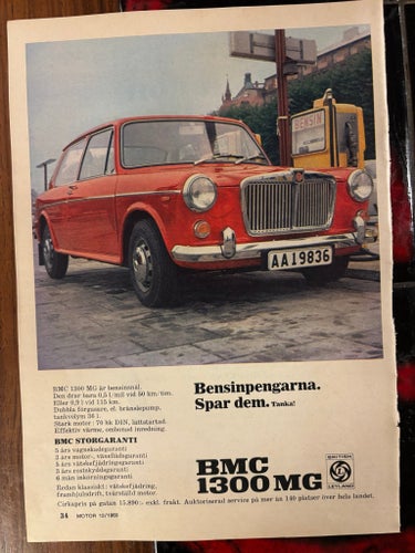 BMC 1300 MG 1969 annons