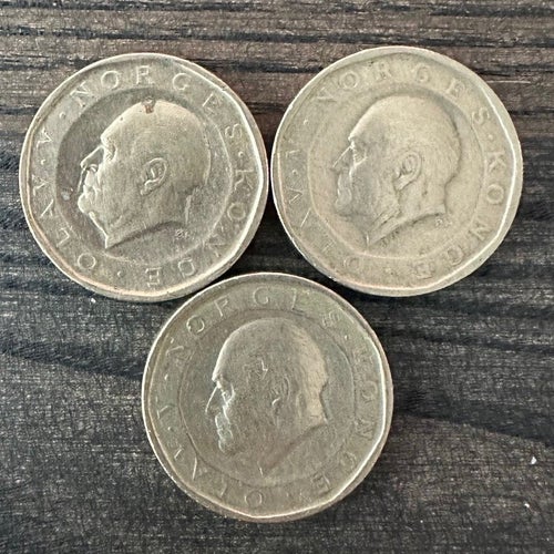 Mynt: Norge 10 Kronor x 3 - 1983, 84, 85 / coin Norway