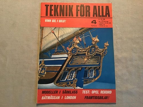 TEKNIK FÖR ALLA NR 4 1966 MOTORSKOLA ÖRLOGSBERG,OPEL REKORD,BÅT,FLYG PIPER