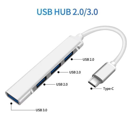 USB TYPE-C HUB 4-Port Splitter Adapter (Grey) – 1x USB 3.0 + 3x USB 2.0 OTG