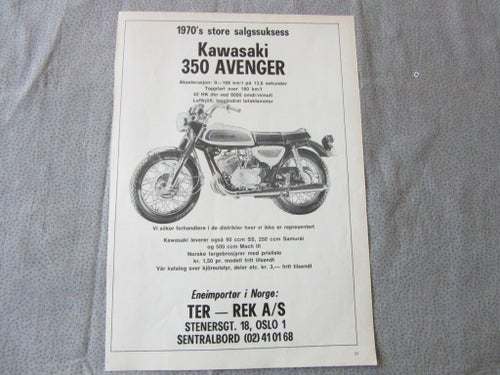 Kawasaki 350 Avenger 1970 reklam annons