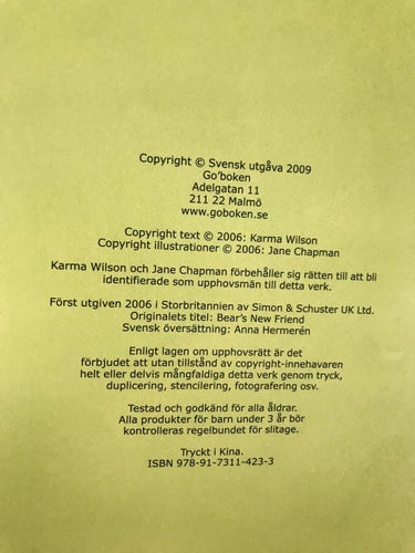 BJÖRNENS NYA VÄN Karma Wilson Jane Chapman 2006