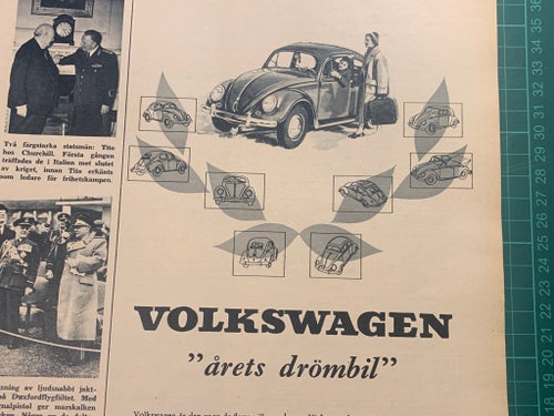Retro-annons ”Volkswagen - årets drömbil” från 1953
