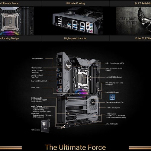 ASUS TUF X299 MARK I,Intel Extreme i7-7800X 6C/12T 16GB, NVME 256GB