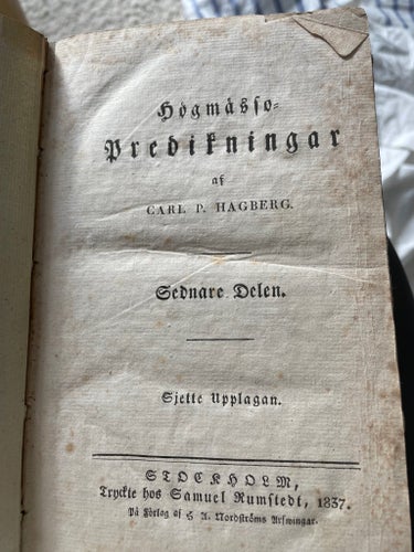 Högmässo-Predikningar af Carl P. Hagberg, 1837