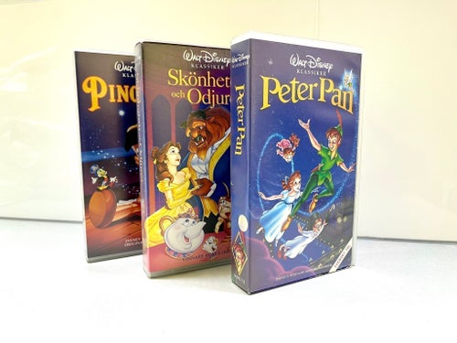 Tre Walt Disney Klassiker på VHS: Peter Pan, Pinocchio, Skönheten och Odjuret