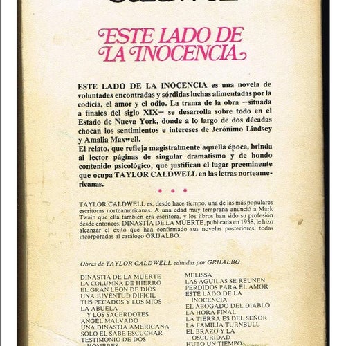ESTE LADO DE LA INOCENCIA - Taylor Caldwell - Novela 1980