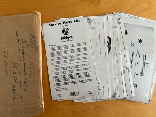 MG Midget Service Parts List PA & PB Models, Rev. Sept. 1946, 52 sid, 10 x 16 cm
