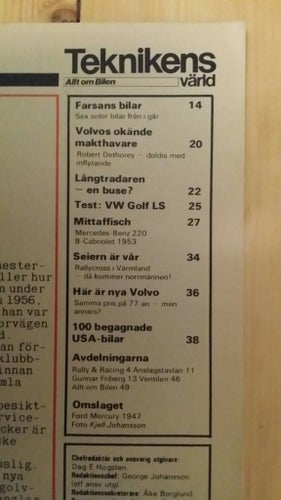 Teknikens Värld nr 17 1976: VW Golf LS, Mercedes 220 cab -53, Volvo -77