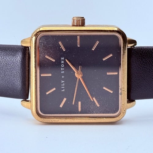 Lily + Stone Minimalist Square Watch Gold Black