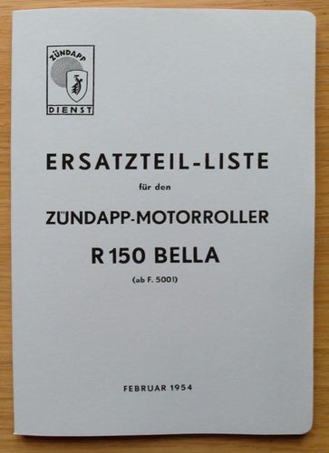 Reservdelskatalog Zündapp Bella R150 1954