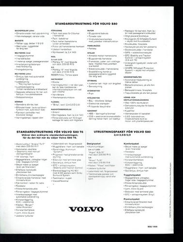 Volvo broschyr - Volvo S80 - Gäller från maj 1999 4 sidor