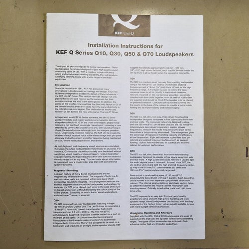 KEF Q Series Q10, Q30, Q50 & Q70 Högtalare Installationsmanual