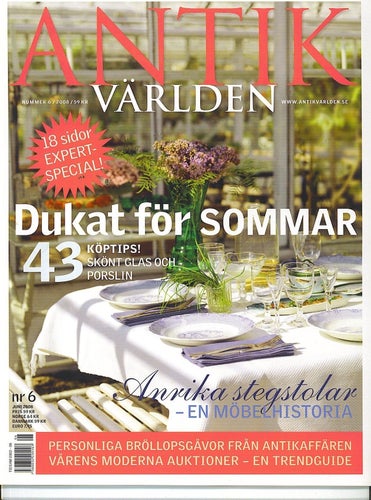 Antikvärlden 6/2008 - Tema stolar, Slottsglas av Simon Gate (2 sidor) m m