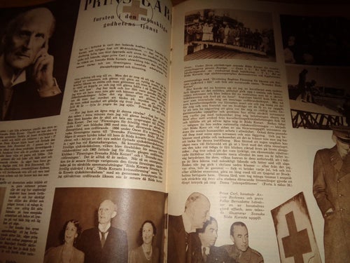 Svensk Damtidning nr13 1945 kungligt Prins Carl och röda Korset, Ingrid Bergman