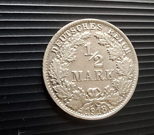 Tyskland ½ mark, 1918 Myntmärke "F" – Stuttgart