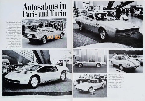 AUTOSALONS PARIS, TURIN, STOR BIL-TIDNINGSARTIKEL 1968