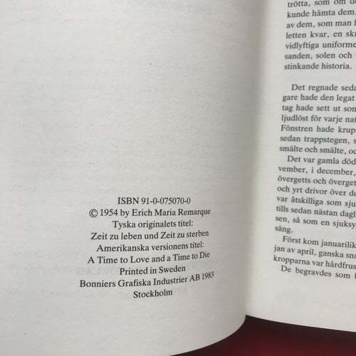 TID ATT ÄLSKA DAGS ATT DÖ Erich Maria Remarque 1983