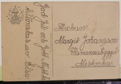 Nyårskort. Margit Ekstam. Flicka med klöver.