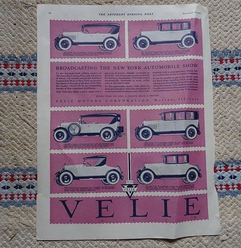 VELIE , Bil reklamsida från 1923 , 35*28 cm