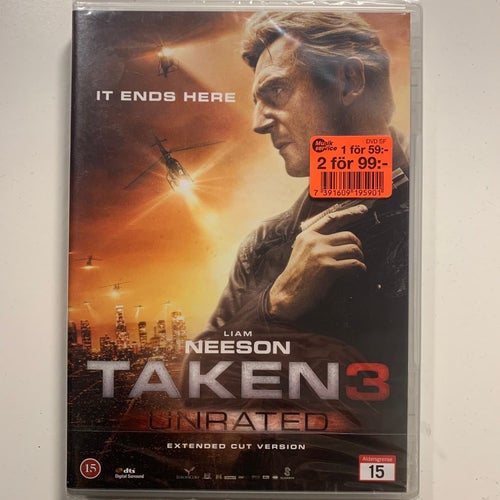 TAKEN 3 UNRATED. LIAM NELSON. DVD EXTENDED CUT VERSION. ACTION -14. INPLASTAD