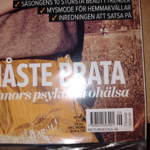 NY Veckorevyn nr 6 2018 23/10 Linnea Henriksson Tidning Sexexpert Psykisk ohälsa