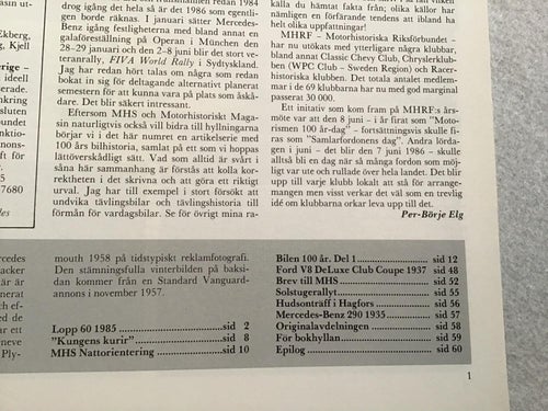 MOTORHISTORISKT MAGASIN NR 6 1985 BILEN 100 ÅR DEL 1,FORD V8 MERCEDES BENZ 290