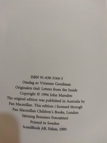 Breven Inifrån av John Marsden, bok, very fine