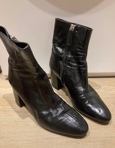 Zara, skor, skinn, svarta, stövlar, stövletter, klackar, höst, patentskinn