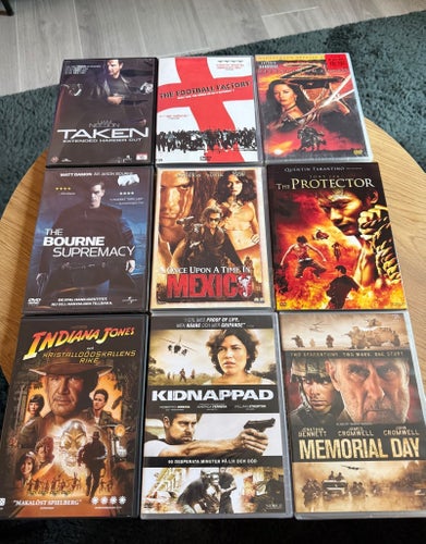 9 Actionfilmer DVD: Taken, The Bourne Supremacy, Once Upon a Time in Mexico, m.m