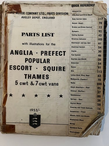 Parts List for Anglia, Prefect, Popular, Escort, Squire, Thames 5 cwt & 7 cwt