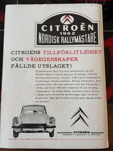 Citroën Nordisk Rallymästare 1962 annons