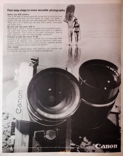 CANON SLR, CANON FT QL CAMERA, REKLAM TIDNINGSANNONS 1968