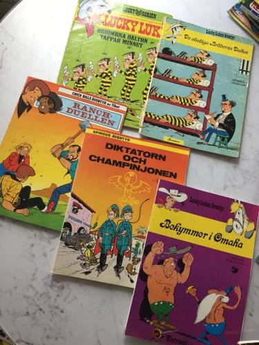 5 tidningar bla Lucky Luke: Bröderna Dalton tappat minnet, Morris, 1977