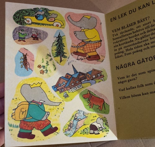 Babar i Alperna klistermärken - 1978 läs och lek gåtor 70 tal pyssel