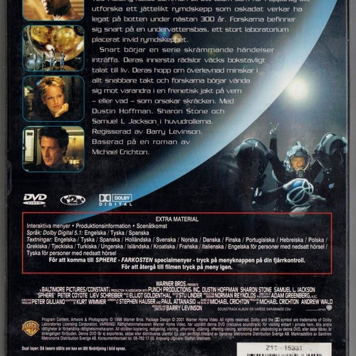 Sphere - Farkosten (1998) Barry Levinson med Dustin Hoffman och Sharon Stone.