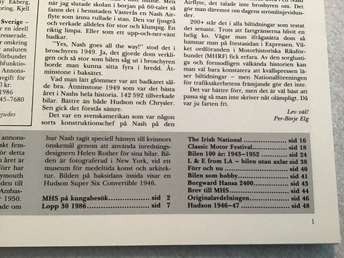 MOTORHISTORISKT MAGASIN NR 4 1986 BILEN 100 ÅR DEL 5,HUDSON,BORGWARD HANSA 2400