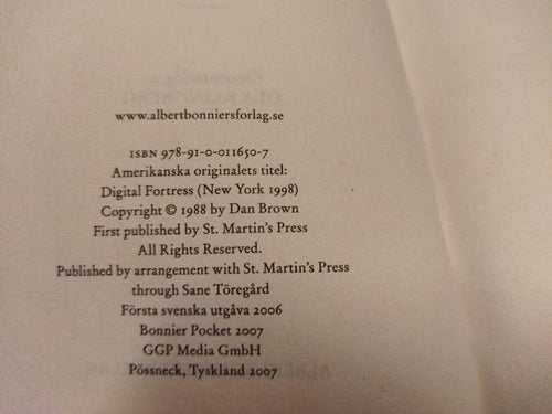 Gåtornas palats - Dan Brown. Bok. Very Fine