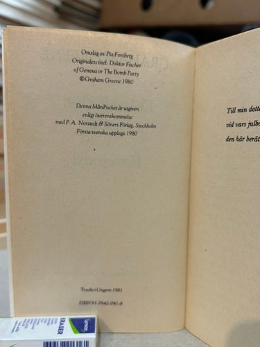 Doktor Fischer, Geneve eller Bombpartyt av Graham Greene, VG+