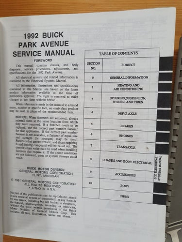 1992 SERVICE MANUAL BUICK PARK AVENUE