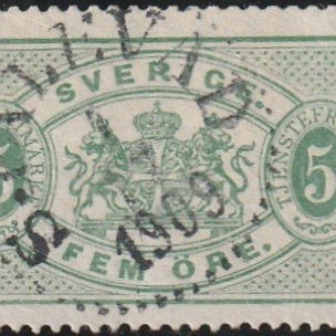 Stora tjänste T13 5 öre grön stpl. Själevad 1.1.1909