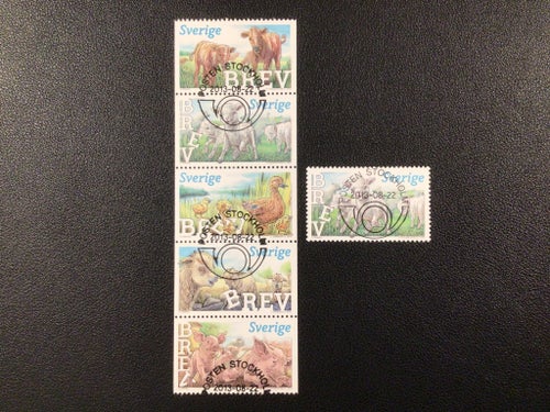 F 2961-2965, Busiga djurungar + ett extra märke. LYX Stockholm. I toppskick!