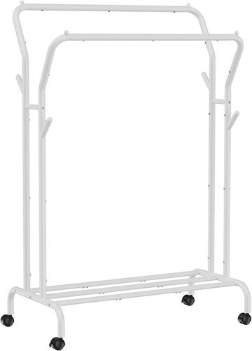 Songmics Clothes Rail, klädställ, dubbla kläder hängande skena, tung HSR107W01