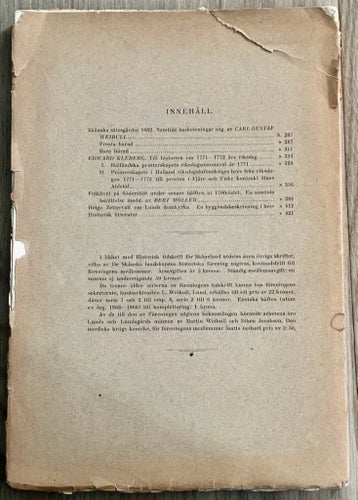 Historisk tidskrift för Skåneland. Band 6. Häfte 4-6 Årgång 1915 Lauritz Weibull